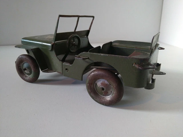 Jouet Ancien Jeep Willys Militaire, Tôle Mécanique, JRD-FAIVRE-RCP, Collection