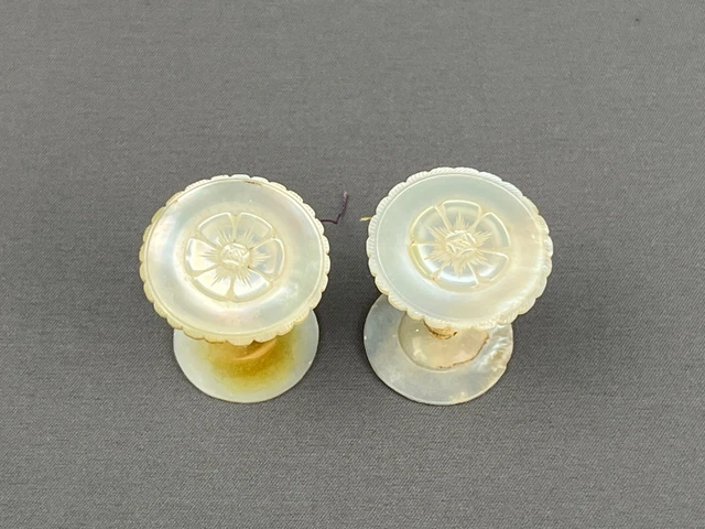 Pair of 19th Century Antique Mother of Pearl 1 1/8" Thread Spools Reels c. 1850