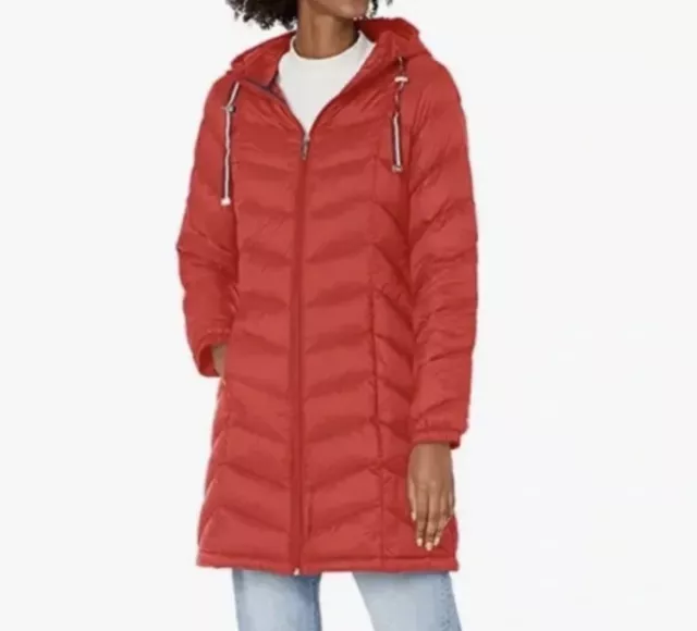 Tommy Hilfiger Women's Packable Lightweight Chevron Quilted Down Jacket L Red