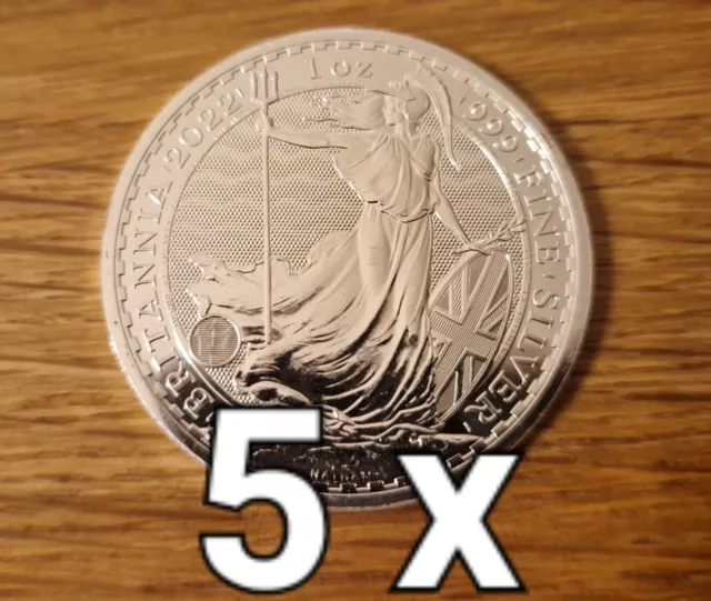 Coin Fine Silver 999 1oz Britannia £2 2022 Bullion British 5 x Coins