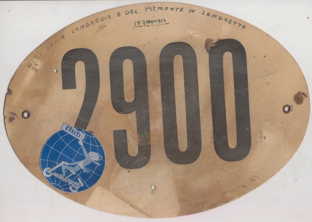 T) Numero di cartone + distintivo  moto motociclismo Lambretta club 1952
