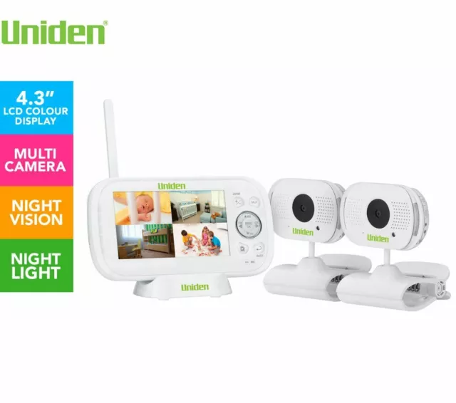 Uniden Bw3102 4.3” Twin Camera Digital Wireless Baby Monitor+Temp Display