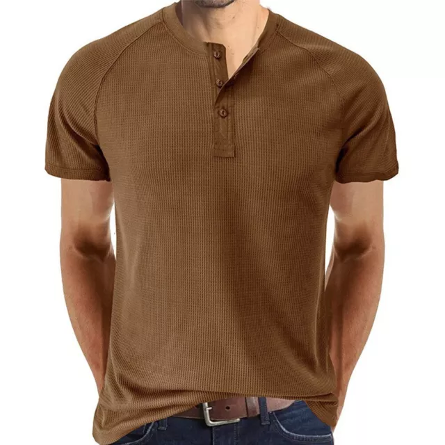 Men's Vintage Short Sleeve Henley T Shirt Casual Pullover Tee Multiple Colors