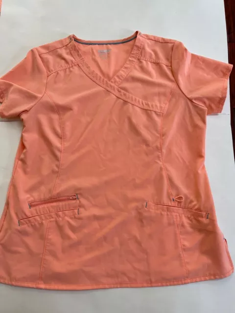 Scrub Star Scrub Top Womens LARGE Peach Short Sleeve Pockets rayon blend stretch