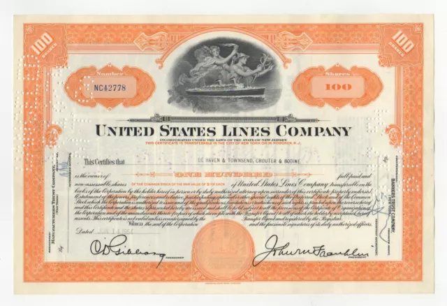 United States Lines Company Stock Certificate