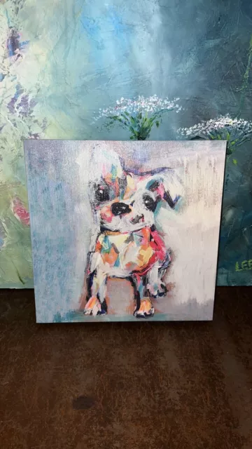Dog Oil Painting on Canvas Chihuahua Terrier  Gold   Impasto  12 x 12