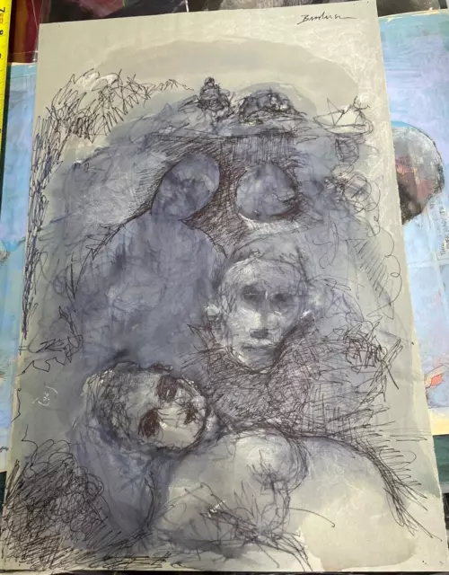 Robert Broderson, “Faces,” Original Painting on Paper, circa 1970. 19 x 12 1/2”