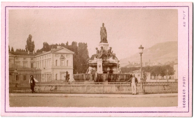 CDV Le Puy.Place du Breuil.Fontaine Crozatier.Original Albuminated Photo Georges.