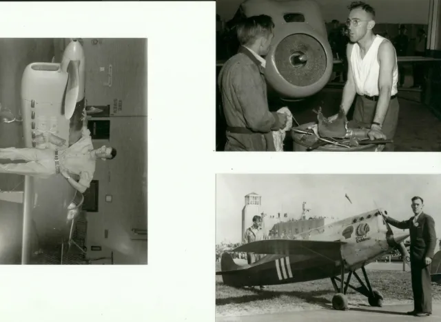Set Of 3 - Lot #105 Chief Oshkosh B&W Photographs - Racing Airplanes & Pilots