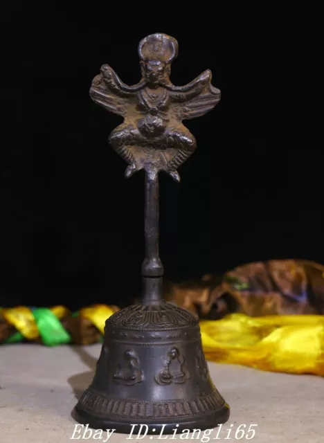 9.6'' Alte tibetische Bronze Redpoll Winged Garuda Vogel Adler Buddha Glocke