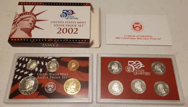 2002-S US Mint 10 Coins Silver Proof Set original box & COA