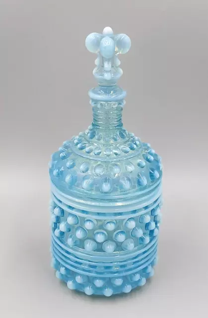 EAPG Adams (?) Glass Hobnail Covered Puff Jar Light Blue Antique c. 1880's RARE!