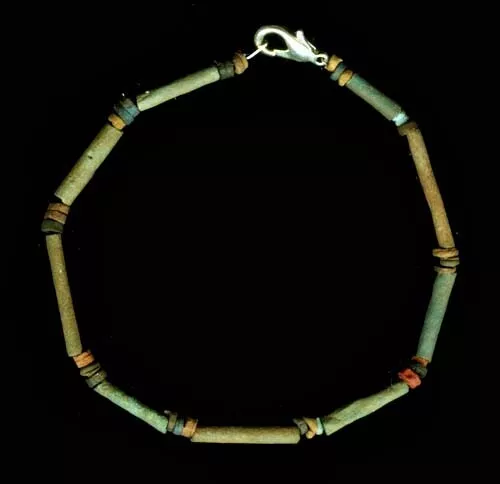 BC600 Ancient Egypt Turquoise Color Faience Ceramic Proto-Glass Bracelet Silver