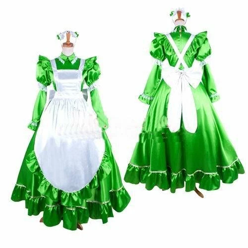 LOLITA GIRL SISSY Maid Lockable long Satin Dress Cosplay Costume Tailor ...