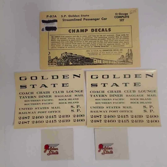 Champ Decals O Scale: SOUTHERN PACIFIC, Passenger car, "Golden State" Roman s...