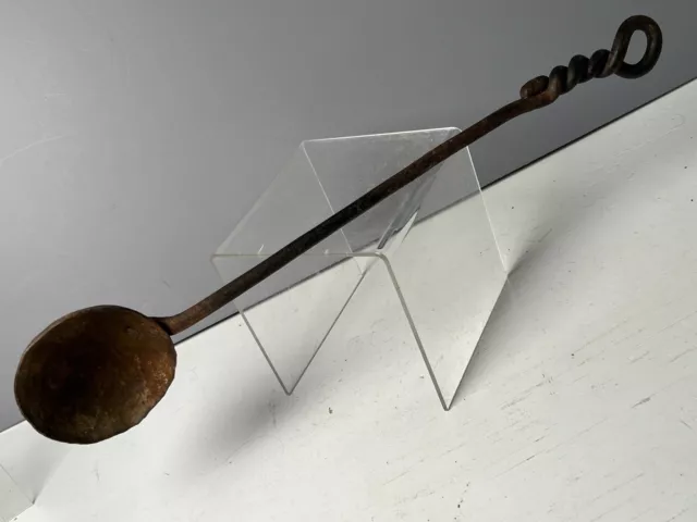 Antique Blacksmith Hand Forged Twisted Wrought Iron Handle ~ Cauldron Ladle 17”