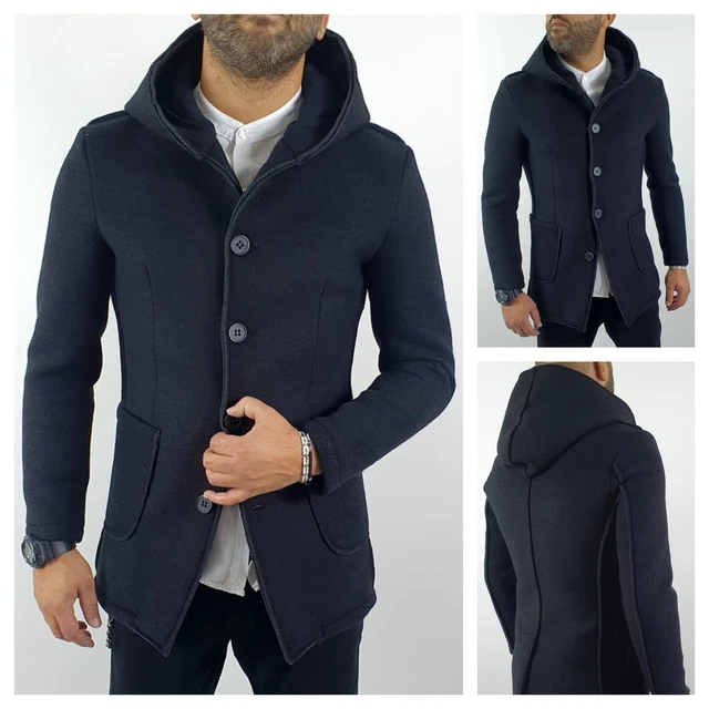 Giubbotto Uomo Invernale Cappotto Nero Giacca Slim Fit Casual Giubbino Cappuccio
