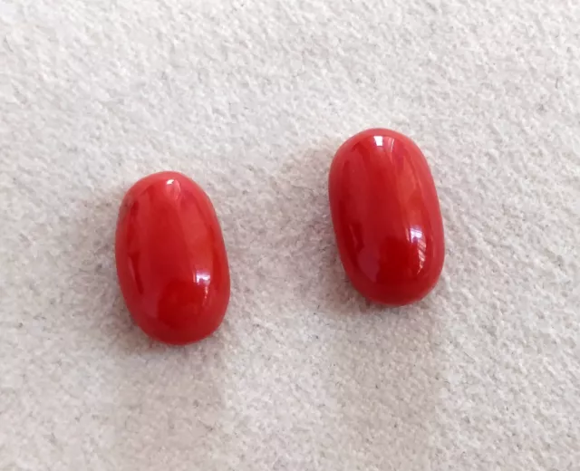 Natural Red Coral Cabochons Capsule Pair 12.50 x 7.50 mm Matching Gemstones