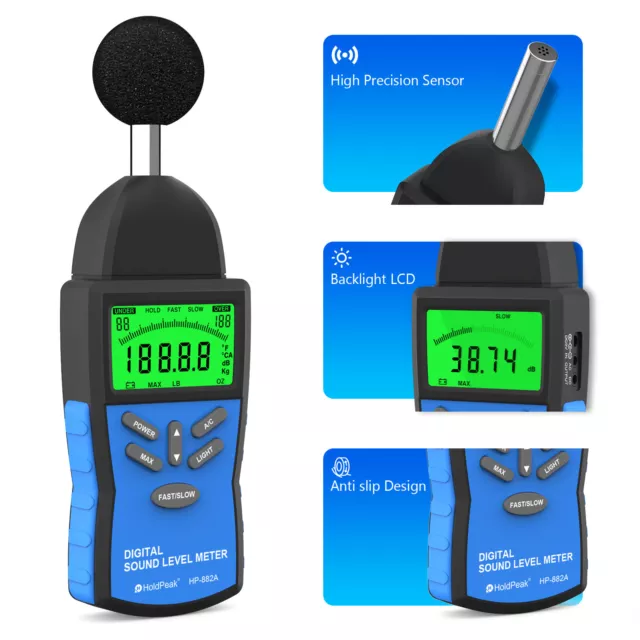 Holdpeak Digital Sound Level Meter Decibel Noise Tester Bar graph 30~130dB 882A