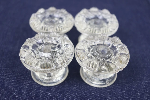 4 Antique EAPG Pressed Clear Glass Dresser Cabinet Drawer Pull Knobs - See Desc.
