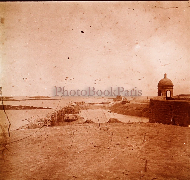 FRANCE Roscoff Bretagne 1928 Photo Stereo Plaque de verre Vintage V26L2n