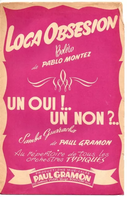 Partition vers 1950 Accordéon Piano Cuivres - boléro (P.MONTEZ) & samba (GRAMON)