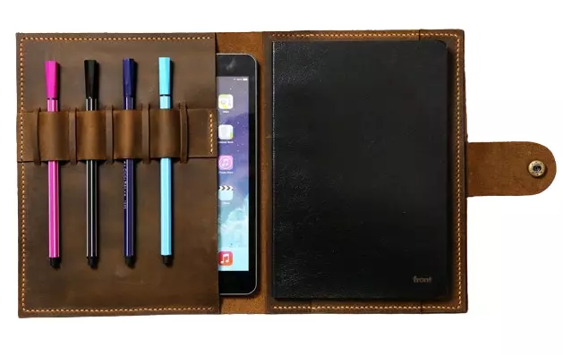 Personalized Distressed Leather Cover Organizer Portfolio For A5 Moleskine Agend