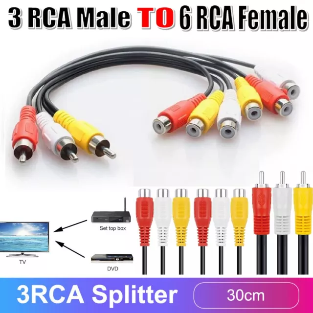 3RCA Male Jack to 6 RCA Female Plug Splitter Audio Video AV TV DVD Cord Cable AU