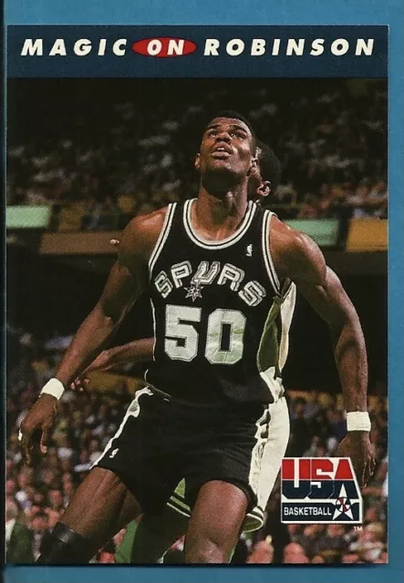 MAGIC JOHNSON ON DAVID ROBINSON 1992 SkyBox USA #109 Lakers Spurs NBA Card VTG