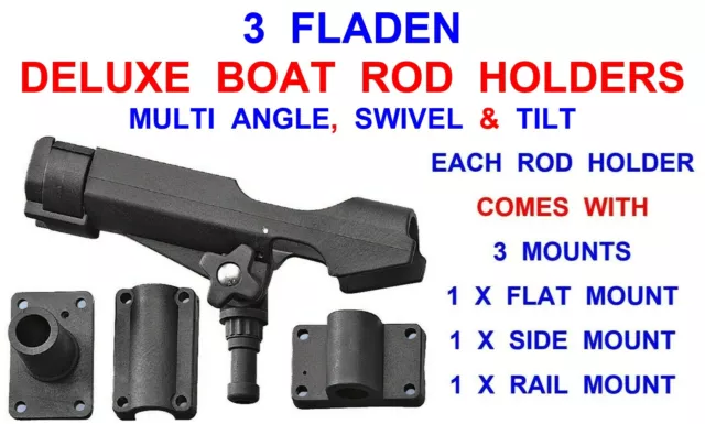 6 FLADEN DELUXE Multi Mount Boat Rod Holders Tilt Swivel Kayak