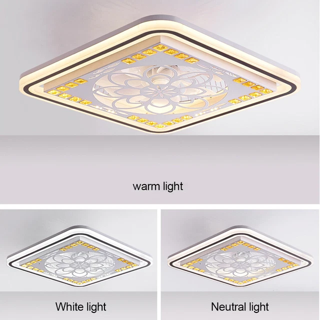 SQUARE CEILING FAN with Light Bladeless Ceiling Fan Chandelier Dimmable