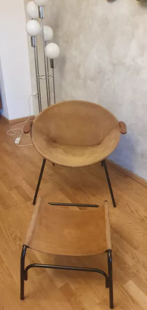 Orig. Balloon chair + Hocker/ stool Olsen Denmark Lea Design Wildleder 50er 60er