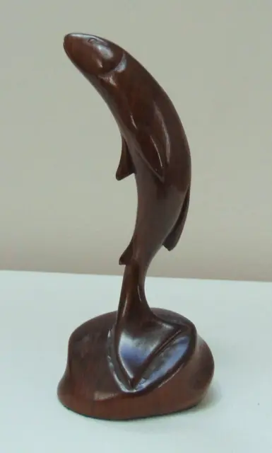 Preowned Modernist Hand Carved Solid Wood Dolphin Figurine