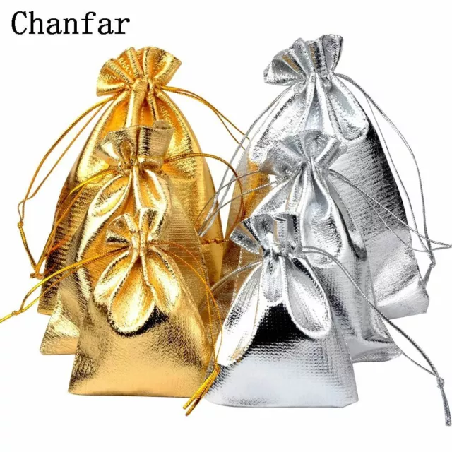 50pc Drawstring Bag Silver Gold Wedding Gift Bags Jewelry Packing Velvet Pouches