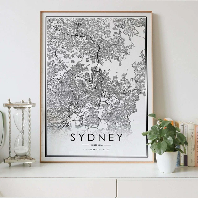 SYDNEY CITY Australia Lines Map Wall Art Poster Print. Great Home