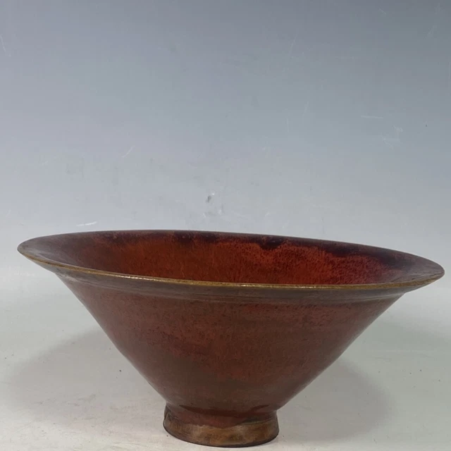 8.0" old antique song dynasty marked guan kiln jun Porcelain bamboo hat bowl