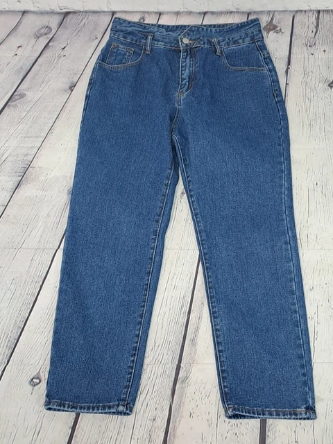 Jeans denim da donna blu scuro gamba dritta rialzata taglia XL (IM18)