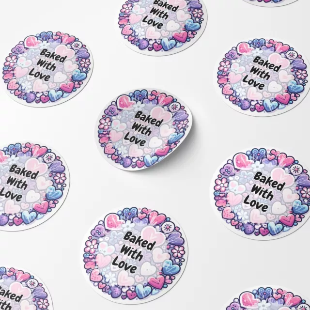 Baked With Love Circle Stickers - 25mm - 35mm - 50mm - 60mm Matte or Gloss