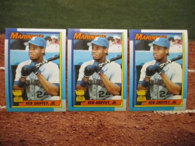 (3) 1990 Topps Ken GRIFFEY Jr. CARDS #336 - Mariners Reds