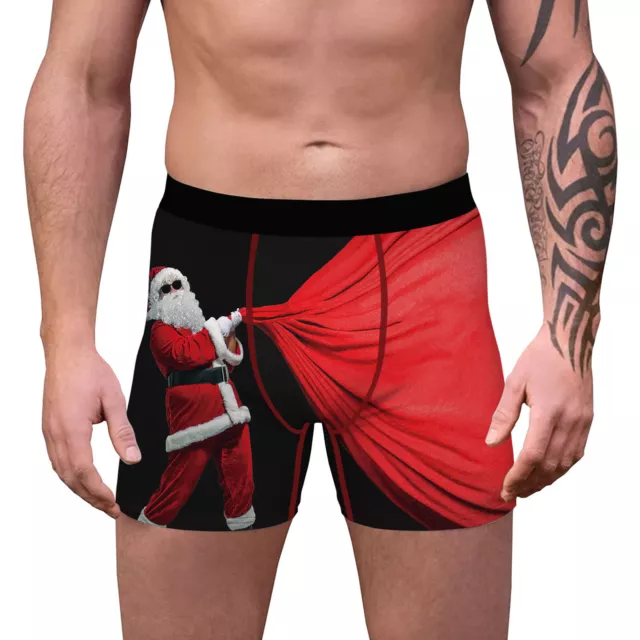 Boxer slip da uomo Natale divertenti stampa Babbo Natale pantaloncini biancheria intima sexy