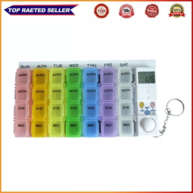 28 Grids Weekly Medicine Box Luminous Alarm Clock Timer Reminder Pill Dispensers