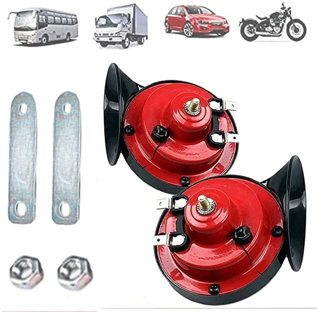 ^Super Loud Dual Trumpet Air Horn Compressor 12V Car Truck Train SUV Red!