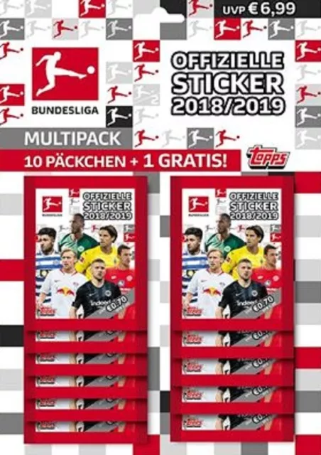 TOPPS Fussball Bundesliga Sticker 2018/19 - 11 Tüten (Multipack)