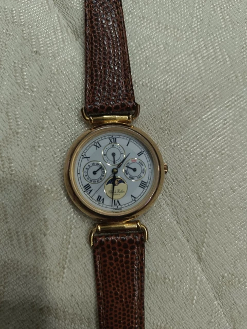 Montre Claude Helier 3 Cadrans Plaquée Or - Mouvement à Quartz, Bracelet Marron - Pour Homme, Neuf Sans étiquette