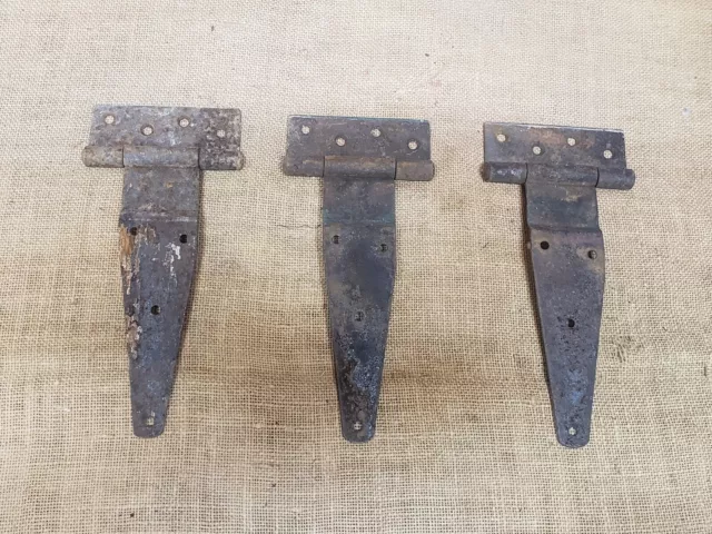 Lot Of 3 Vintage T Strap Hinges 9 3/4" Barn Door Primitive Cabinet Diy