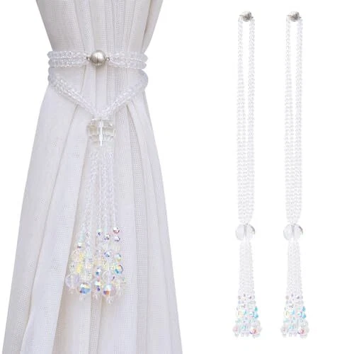 Magnetic Curtain Tiebacks, 2 Pack Crystal Beaded Tassel Crystal Ab
