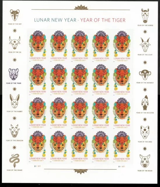 US. 5662. (Forever) Chinese Lunar Year of the Tiger. Sheet of 20. MNH. 2022