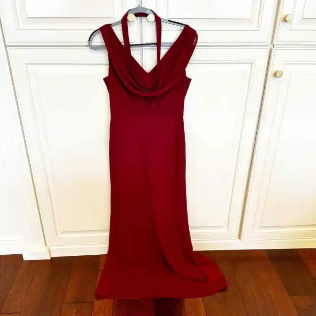 Jenny Packham Womens Burgundy Wine Colored Bridesmaid Formal Cowl Neck Maxi Gown