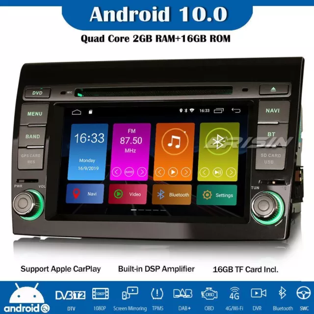 DAB+Android 10 Autoradio GPS CarPlay Bluetooth Wifi DSP TNT FM 4G for Fiat Bravo