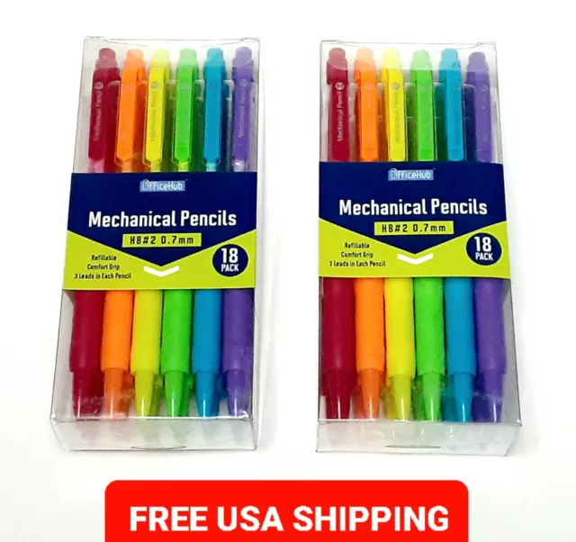 Mechanical Pencils (36) Office Hub Refillable #2 0.07mm Comfort Grip Free Ship